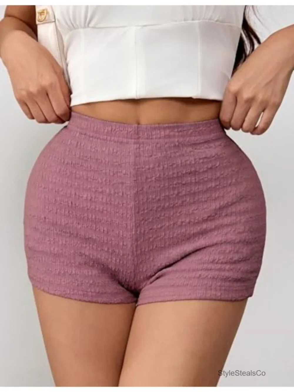 Popcorn Textured High Waist Shorts - Bubble Knit Booty Shorts Pajama Bottoms